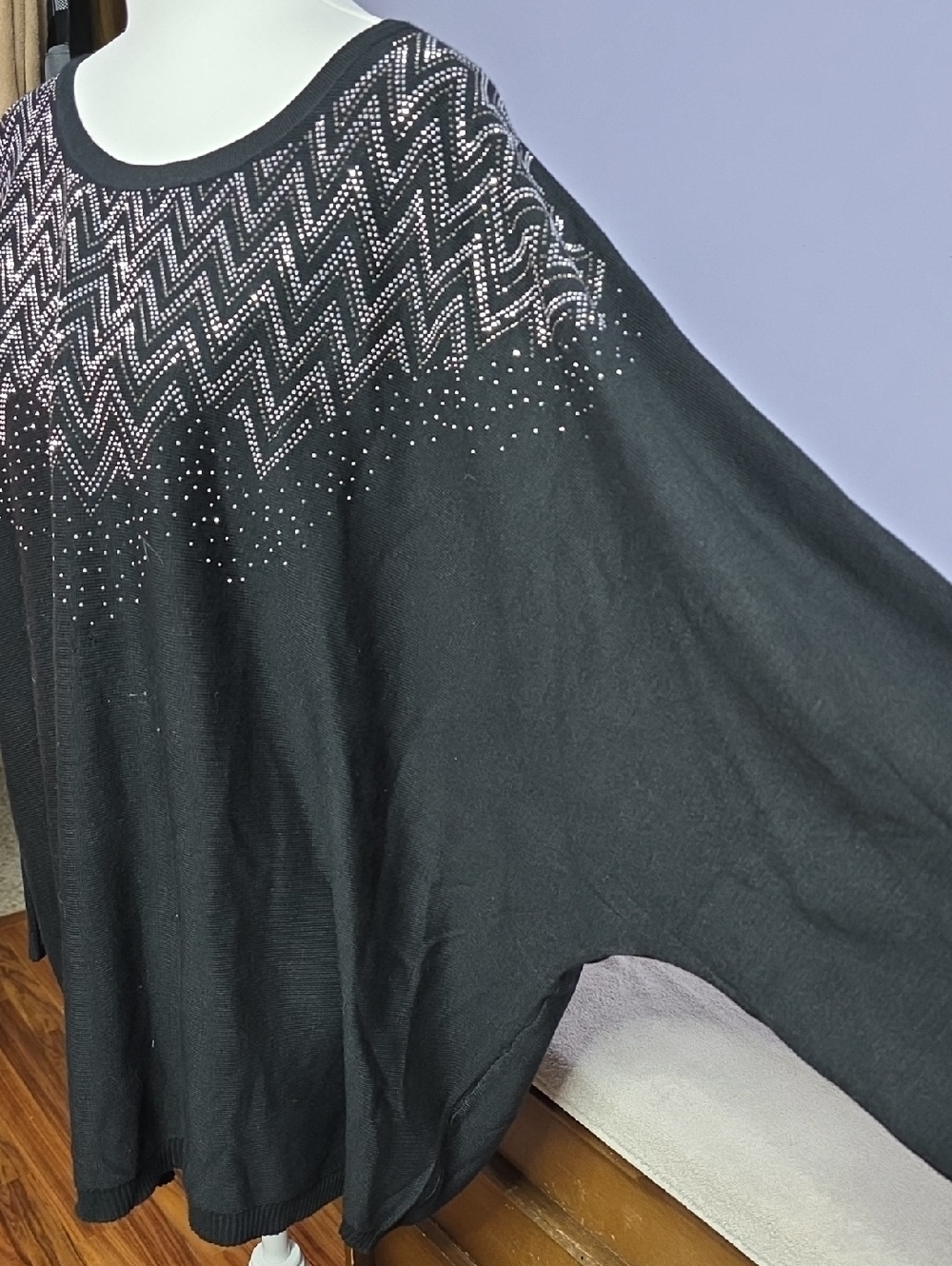 Ashley Stewart Black Long Sleeve Knit Sweater with Silver Zigzag Accent - Picture 3 of 5